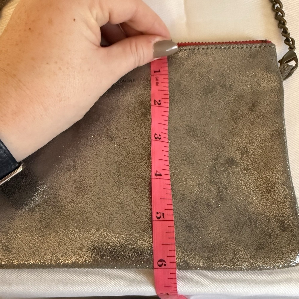 Rue De Bretagne Paris Gray Silver Metallic Leather Crossbody Bag Purse - Picture 12 of 12